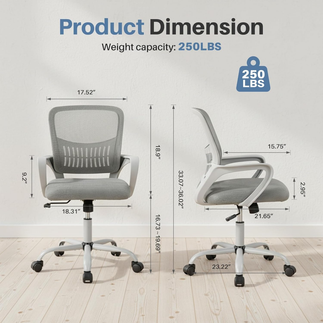 Ergonomic Office Chair with Lumbar Support, Mesh Back, Height‑Adjustable, Rear Storage Pocket, view 3