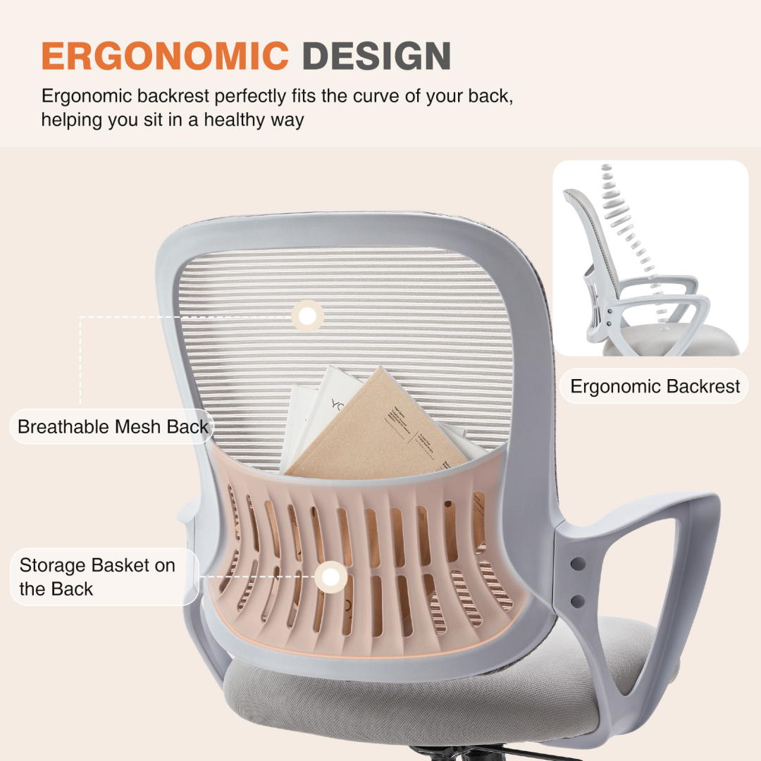 Ergonomic Office Chair with Lumbar Support, Mesh Back, Height‑Adjustable, Rear Storage Pocket, view 2