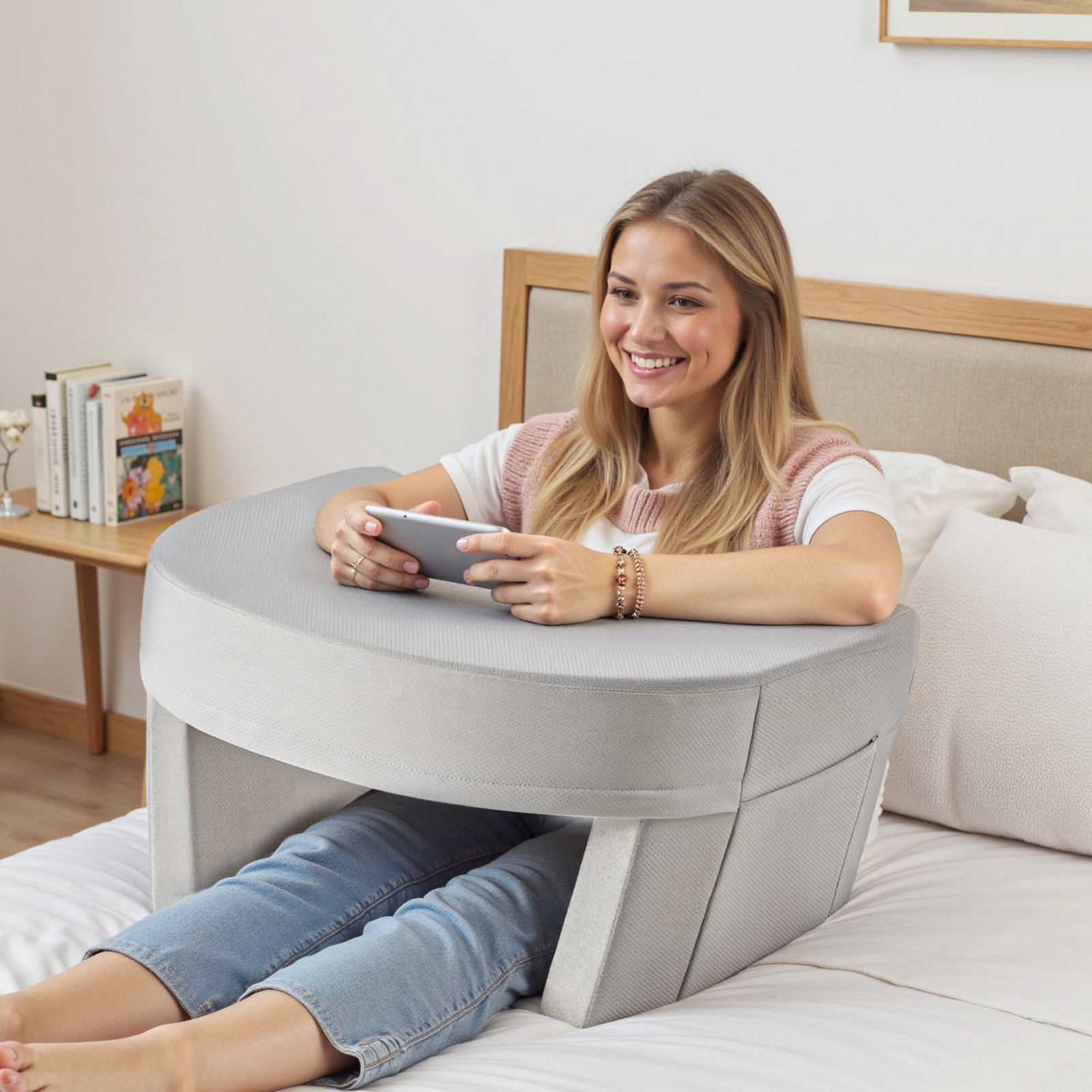 Ergonomic Reading Pillow with Armrests – Portable Lap Desk for Books & Laptops, view 4