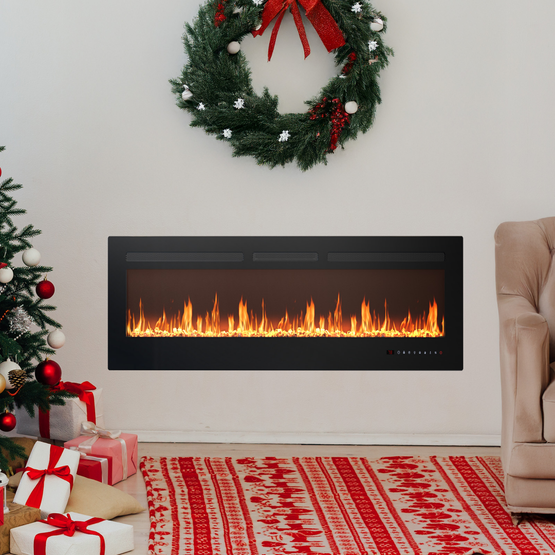 Electric Fireplace Heater 1500W/750W – Slim 3.9" Insert, Wall‑Mount, Recessed or Freestanding, Remote, 13‑Color Flame