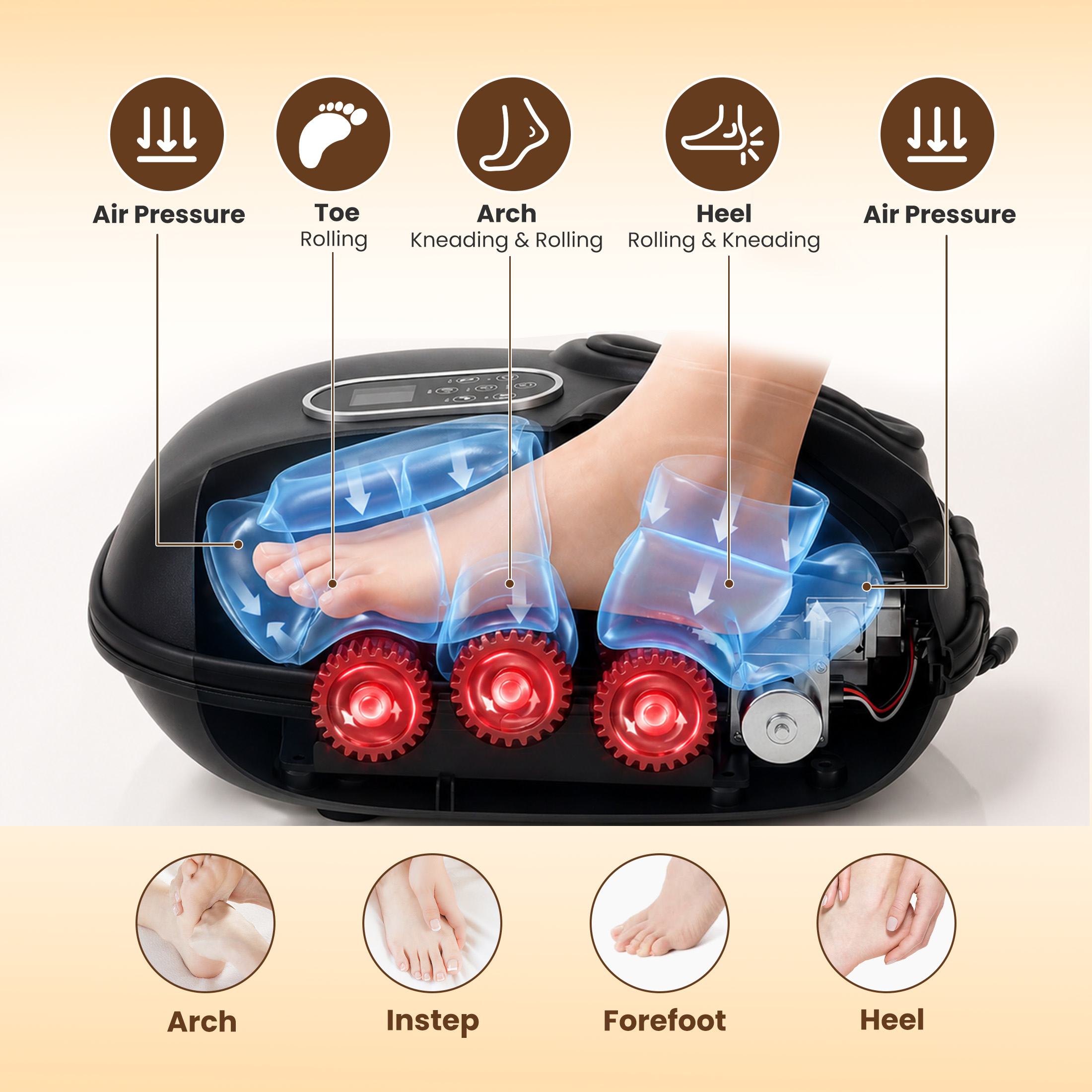 Shiatsu Foot Massager With Heat, Air Compression & Kneading Rollers, view 3