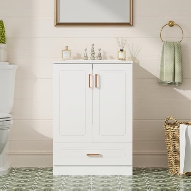36‑Inch White Bathroom Vanity with Sink, 2 Cabinets, 2 Drawers, Soft‑Close Doors