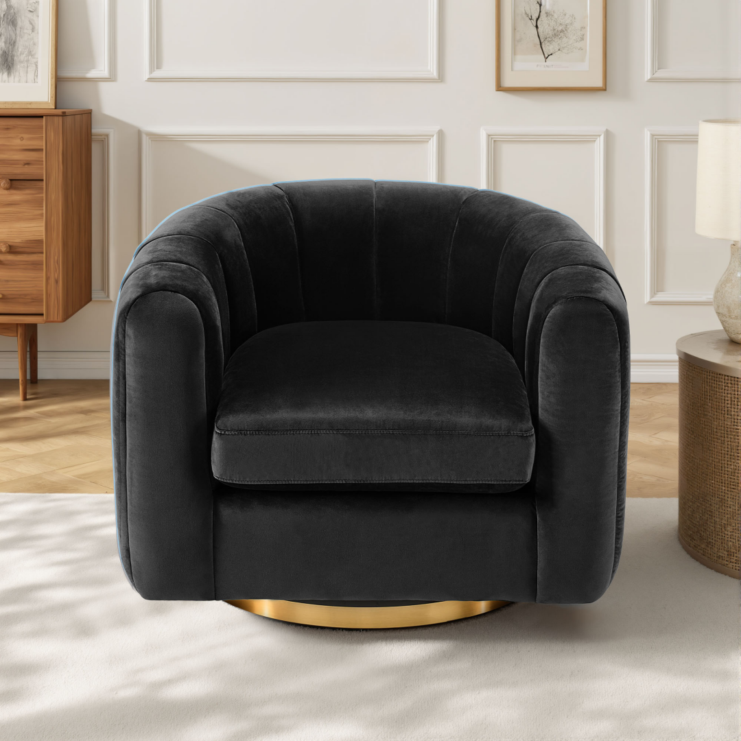 Velvet Swivel Accent Chair – Single Seat, Black or Blue
