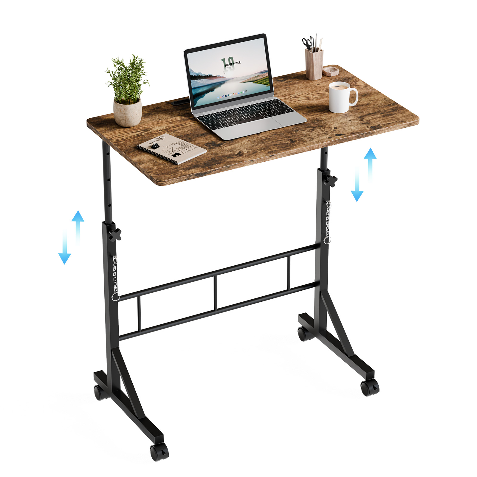 31.5‑Inch Treadmill‑Compatible Adjustable Height Mobile Desk with Locking Wheels, view 4