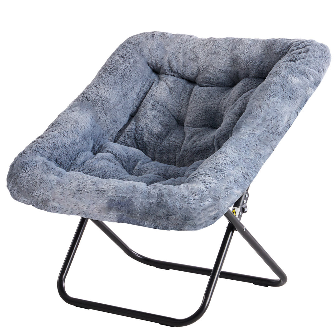 Faux Fur Folding Lounge Chair – Large Adult Size, Gray, Pink, White