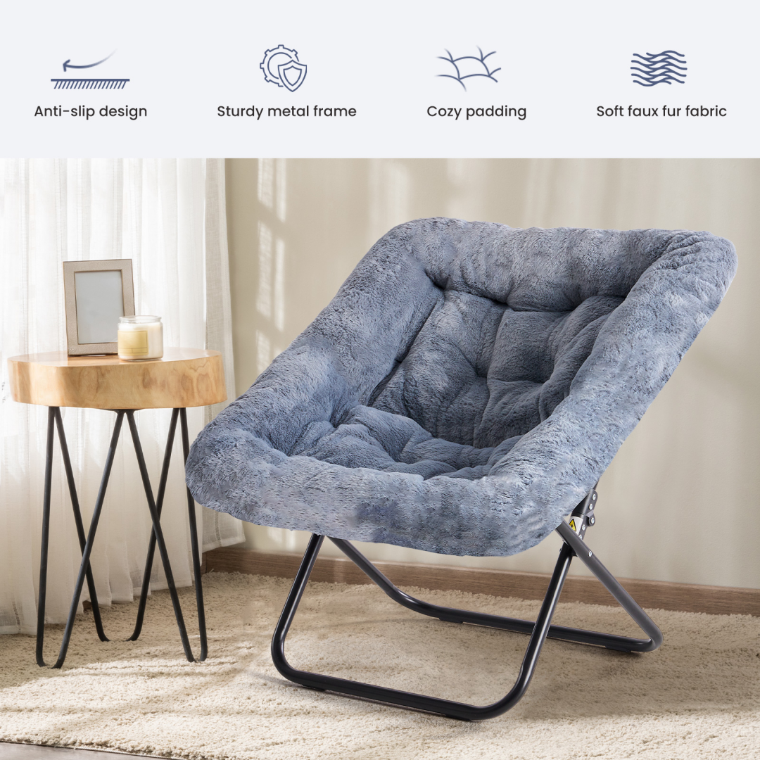 Faux Fur Folding Lounge Chair – Large Adult Size, Gray, Pink, White, view 4