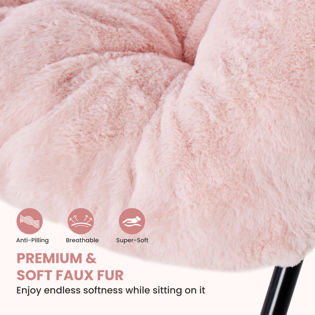Faux Fur Folding Lounge Chair – Large Adult Size, Gray, Pink, White, view 6