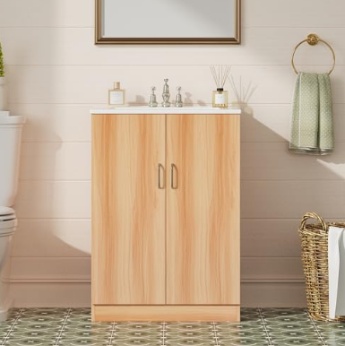 30‑Inch White Bathroom Vanity with Soft‑Close Doors & Ceramic Sink – Modern Farmhouse