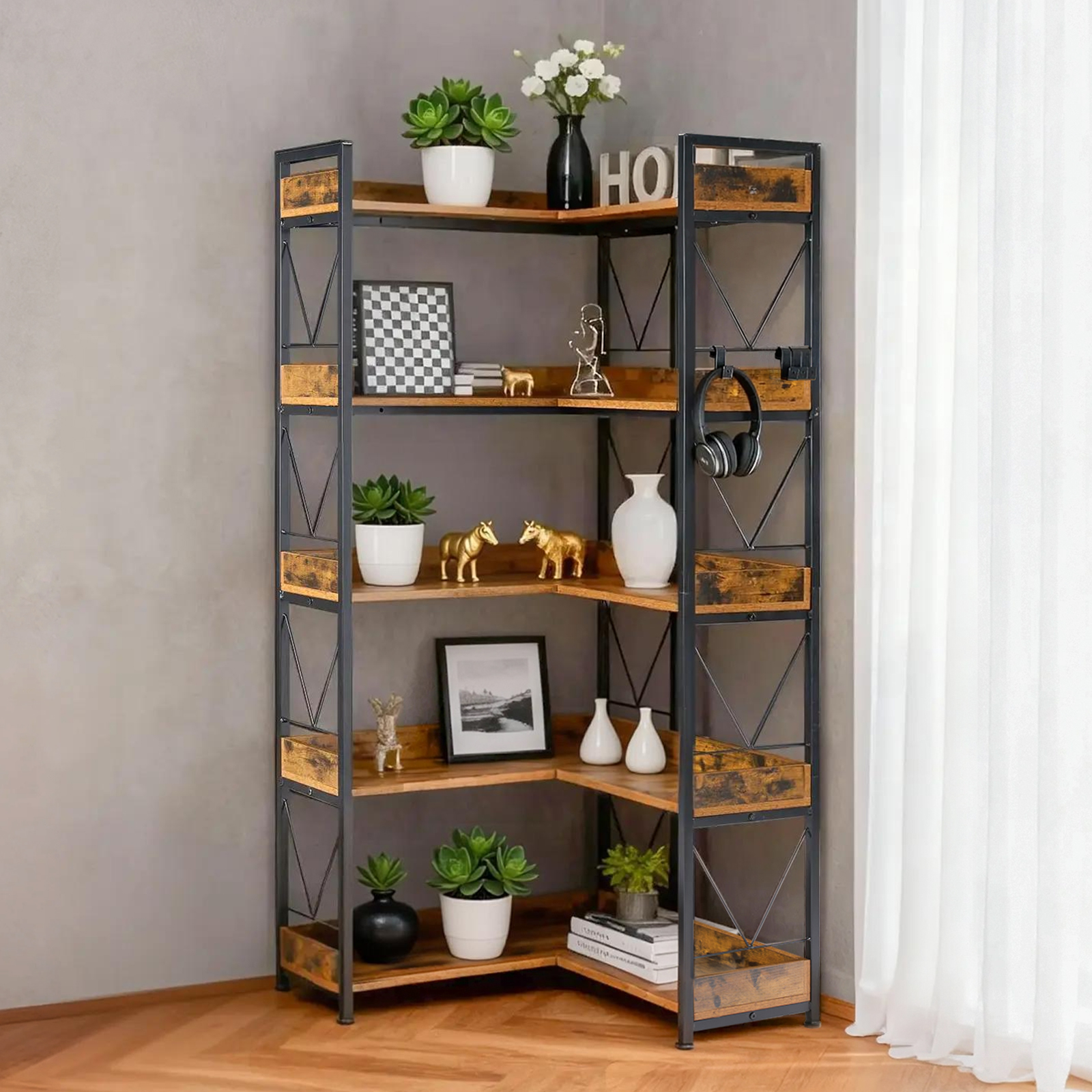 Heavy‑Duty Corner Shelf That Holds Up to 500 lb – 5 Strong Layers, Child‑Safe Edges & Hanging Hooks, view 2