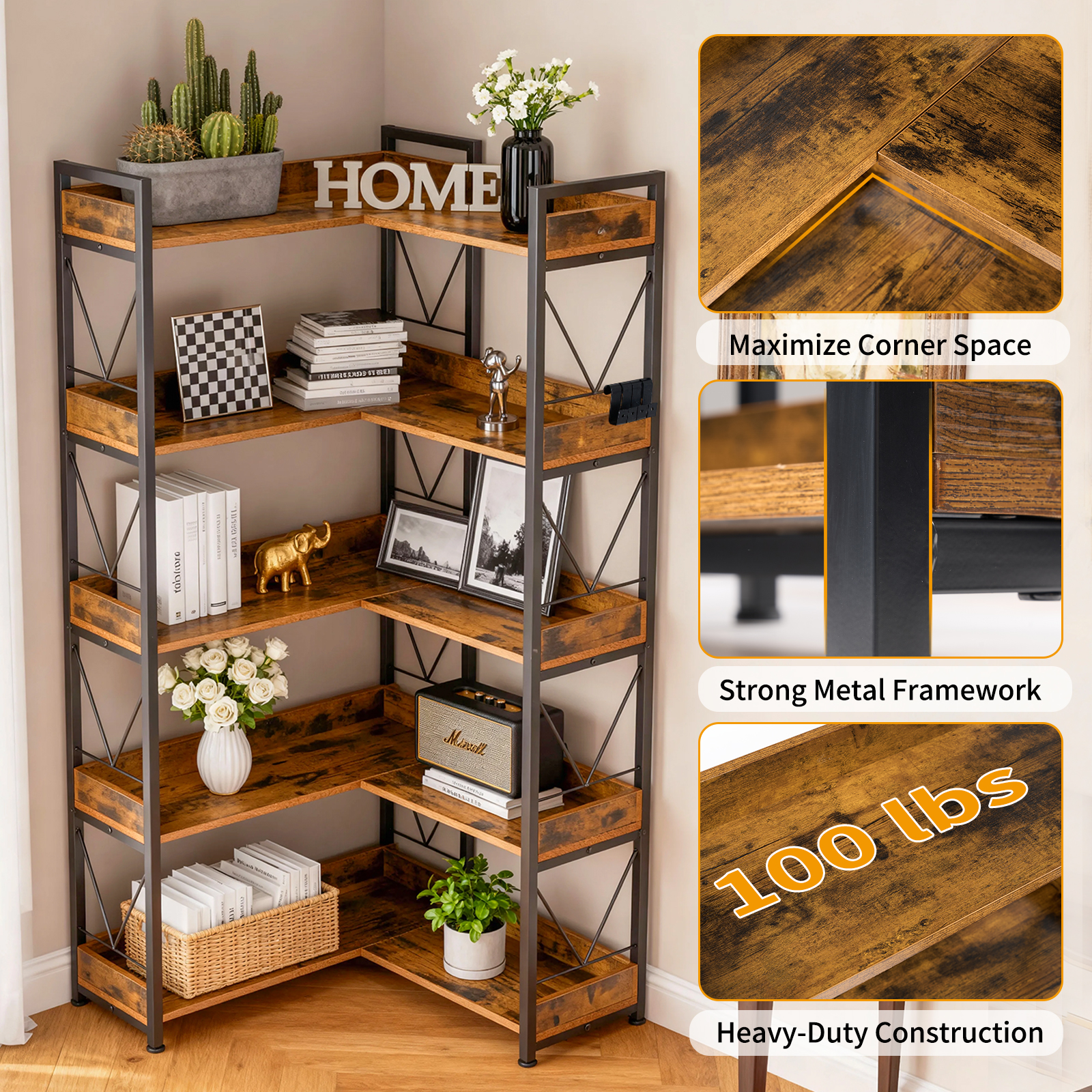 Heavy‑Duty Corner Shelf That Holds Up to 500 lb – 5 Strong Layers, Child‑Safe Edges & Hanging Hooks