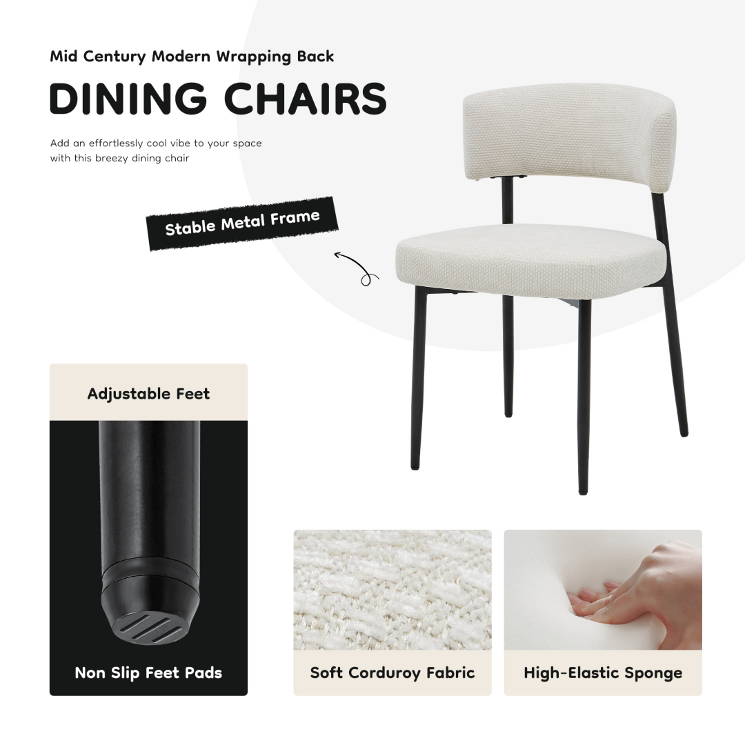 Upholstered Dining Chairs Set of 4 – Chenille Padded Seat, Curved Back, view 8