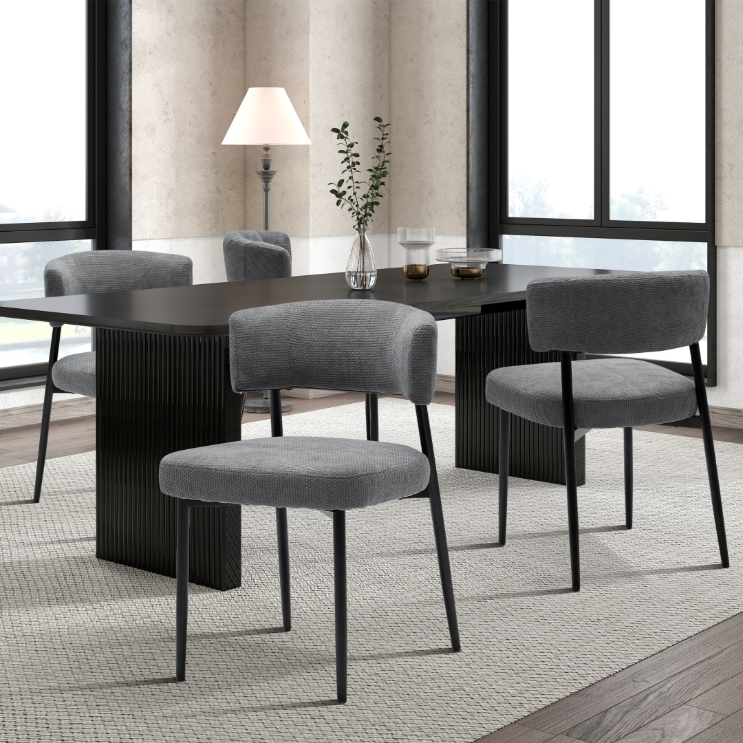 Upholstered Dining Chairs Set of 4 – Chenille Padded Seat, Curved Back, view 2