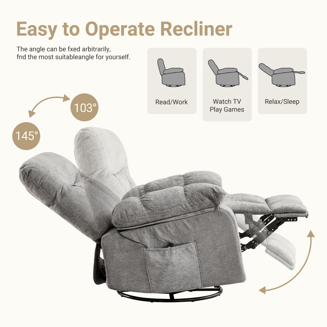 Rotating Massage Recliner Chair With Vibration, Heating & 380‑Lb Capacity, view 5