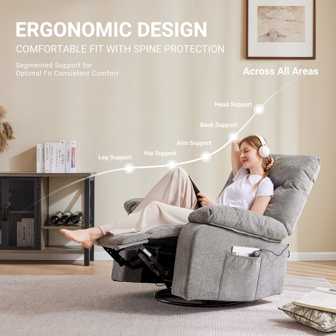 Rotating Massage Recliner Chair With Vibration, Heating & 380‑Lb Capacity