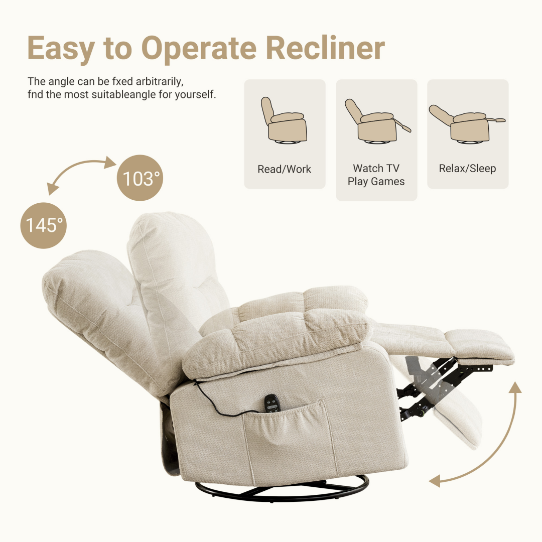 Rotating Massage Recliner Chair With Vibration, Heating & 380‑Lb Capacity, view 7