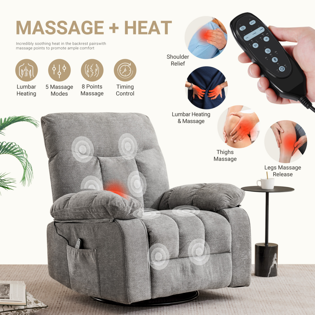 Rotating Massage Recliner Chair With Vibration, Heating & 380‑Lb Capacity, view 2