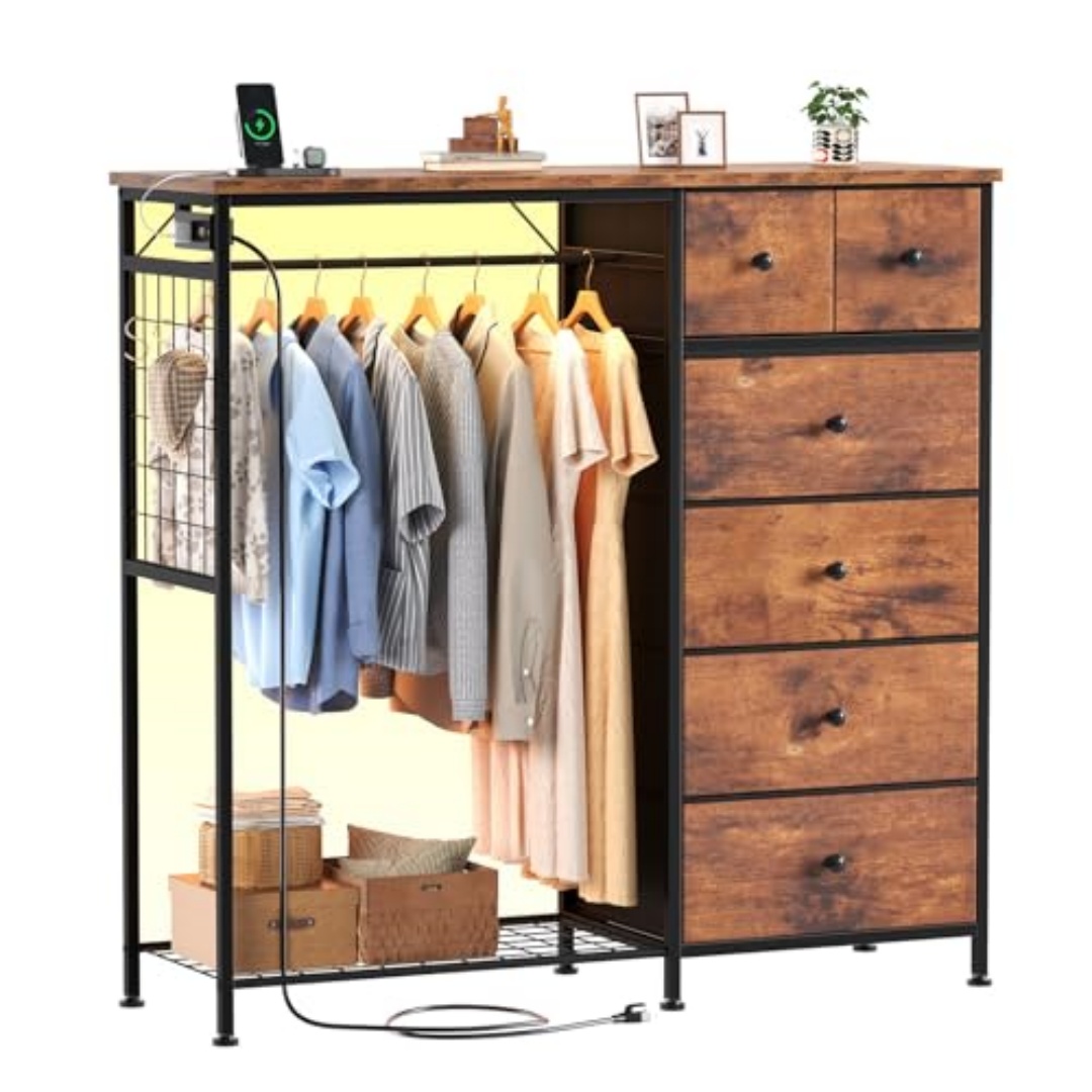 Smart Fabric Locker with LED Mood Light, USB/AC Charging, 6 Drawers & Hanging Rack, view 6