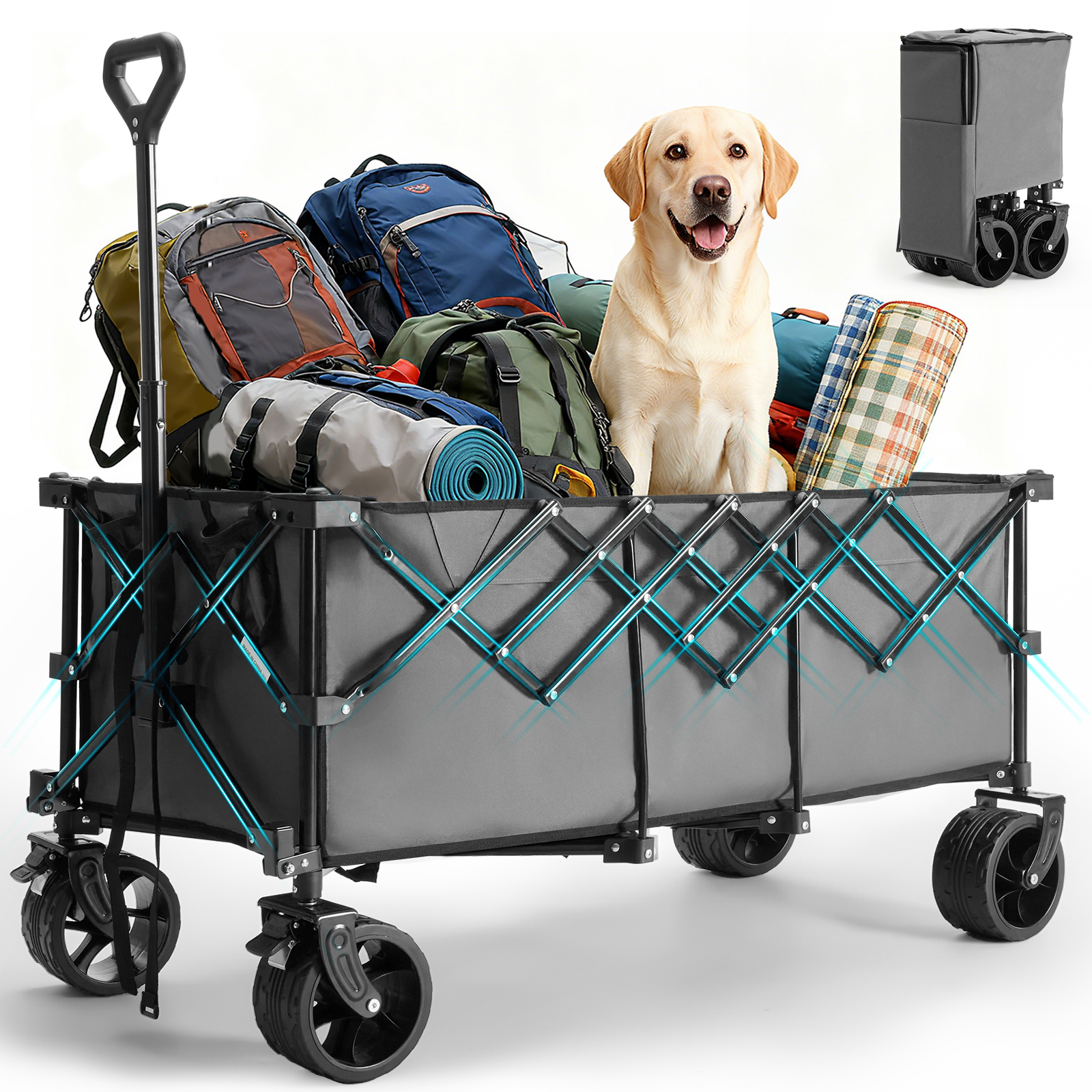 300L Heavy‑Duty Folding Wagon with 440lb Capacity & 7‑Inch All‑Terrain Wheels, view 2