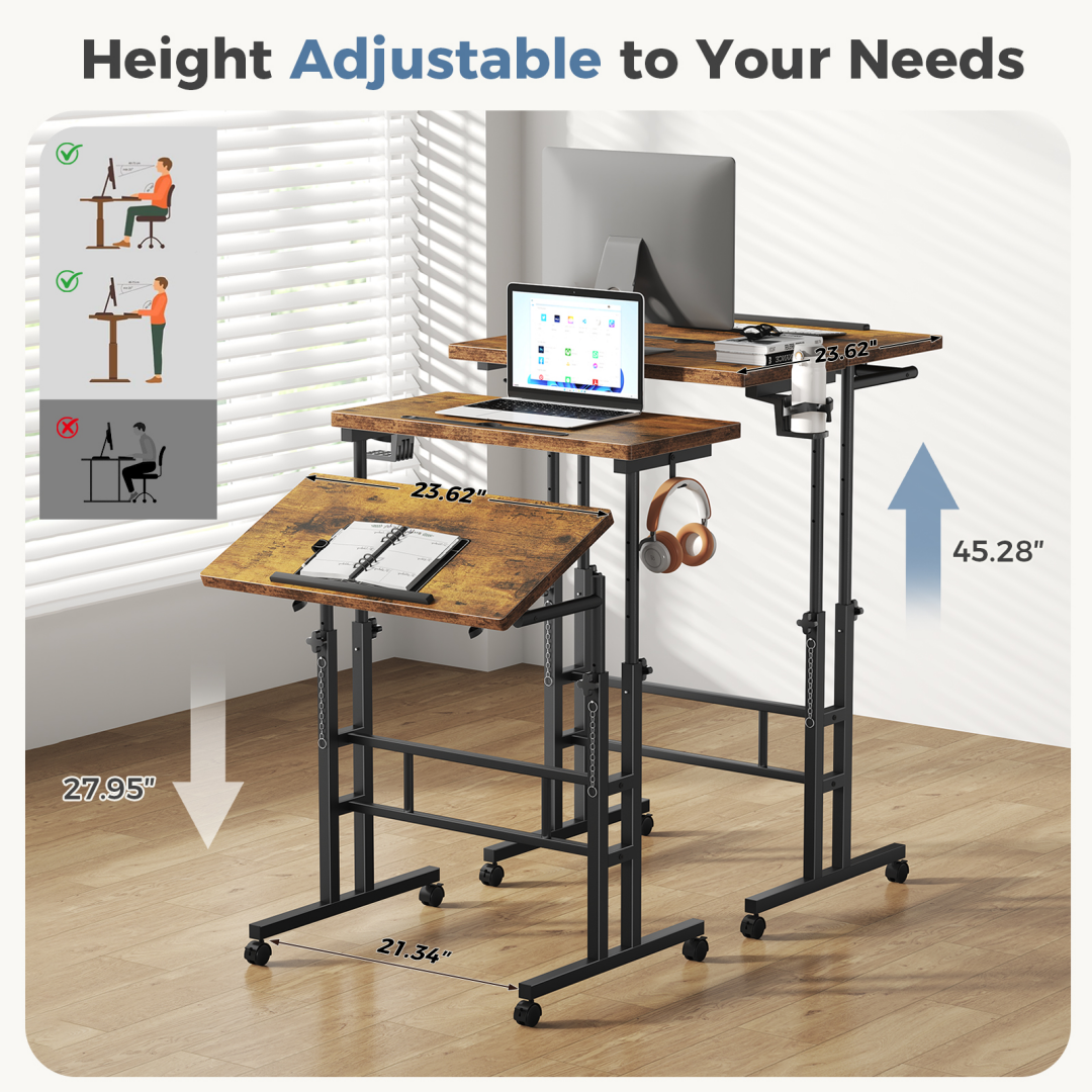 Split‑Panel Manual Height‑Adjustable Standing Desk with Wheels – Multiple Colors, view 4