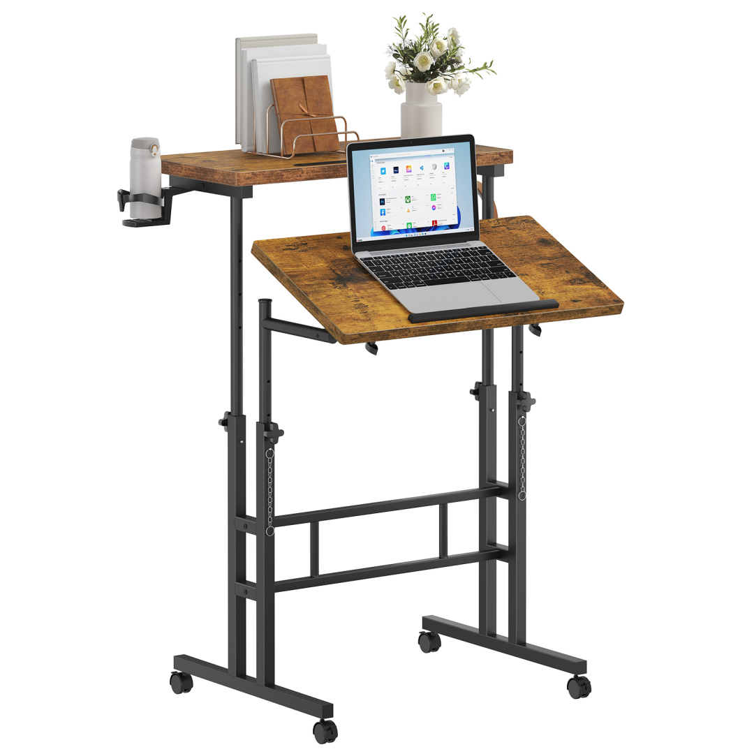 Split‑Panel Manual Height‑Adjustable Standing Desk with Wheels – Multiple Colors
