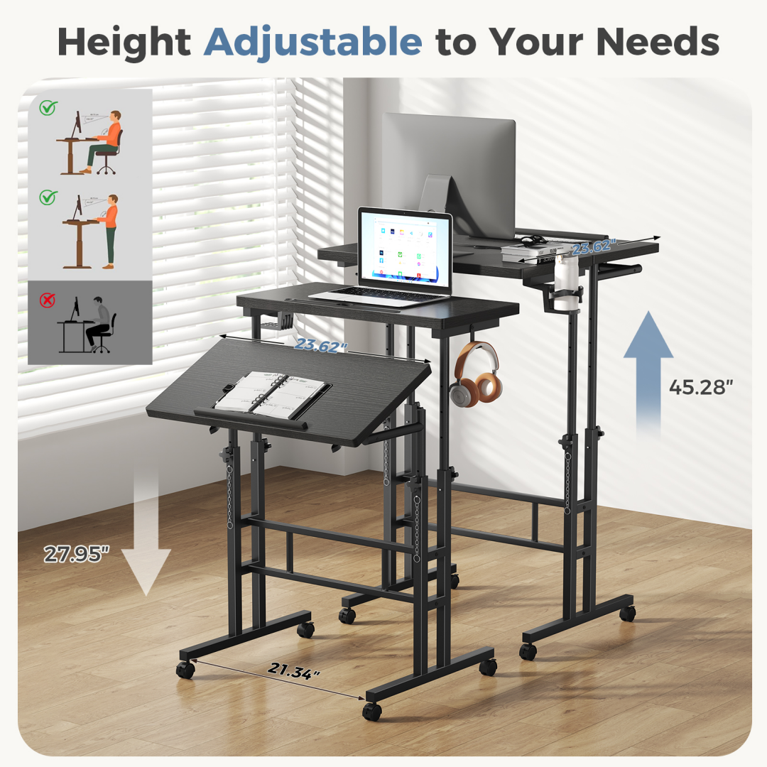 Split‑Panel Manual Height‑Adjustable Standing Desk with Wheels – Multiple Colors, view 6