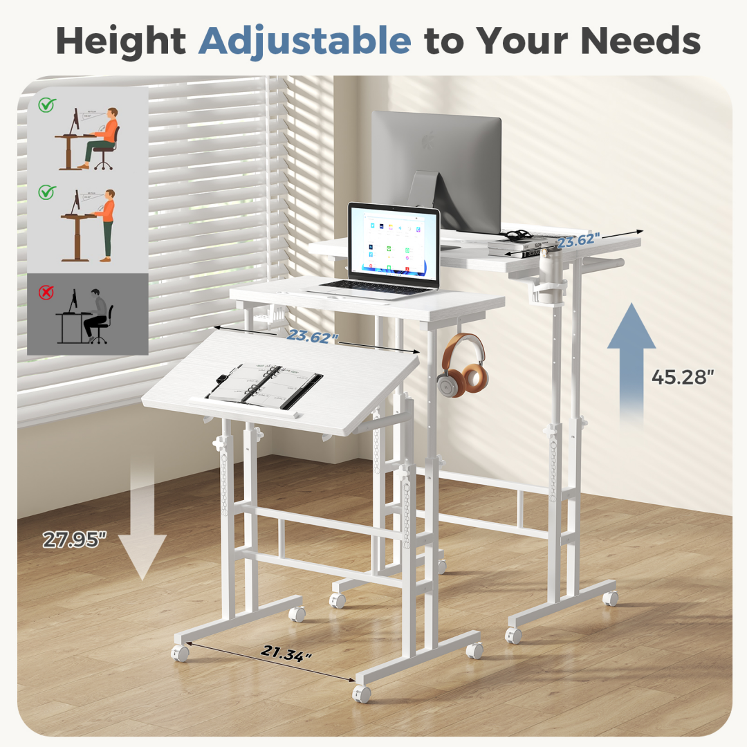 Split‑Panel Manual Height‑Adjustable Standing Desk with Wheels – Multiple Colors, view 7