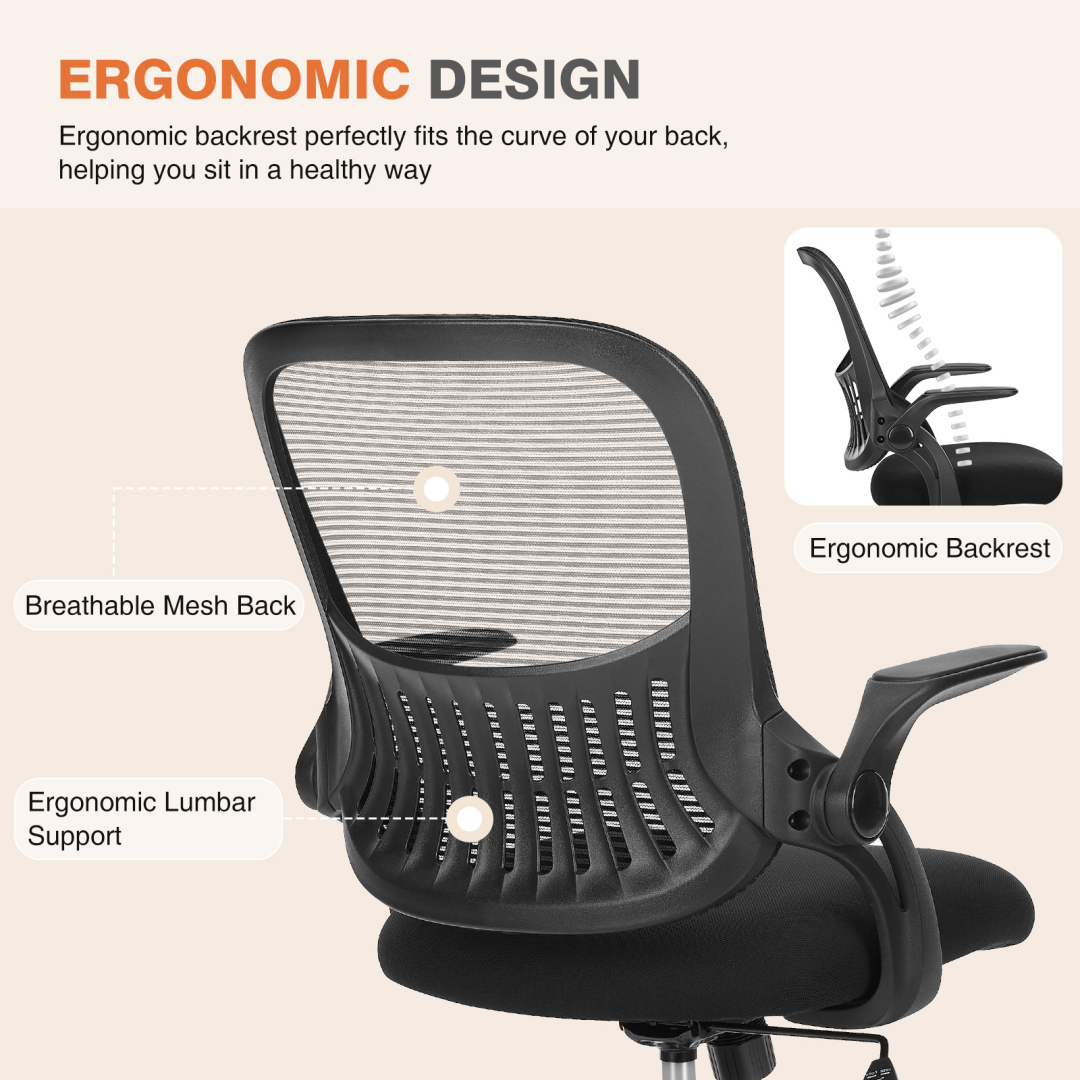 Ergonomic Office Chair with Lumbar Support, Height‑Adjustable, Built‑In Storage Pocket, Rocking Recline – Black Mesh, view 2