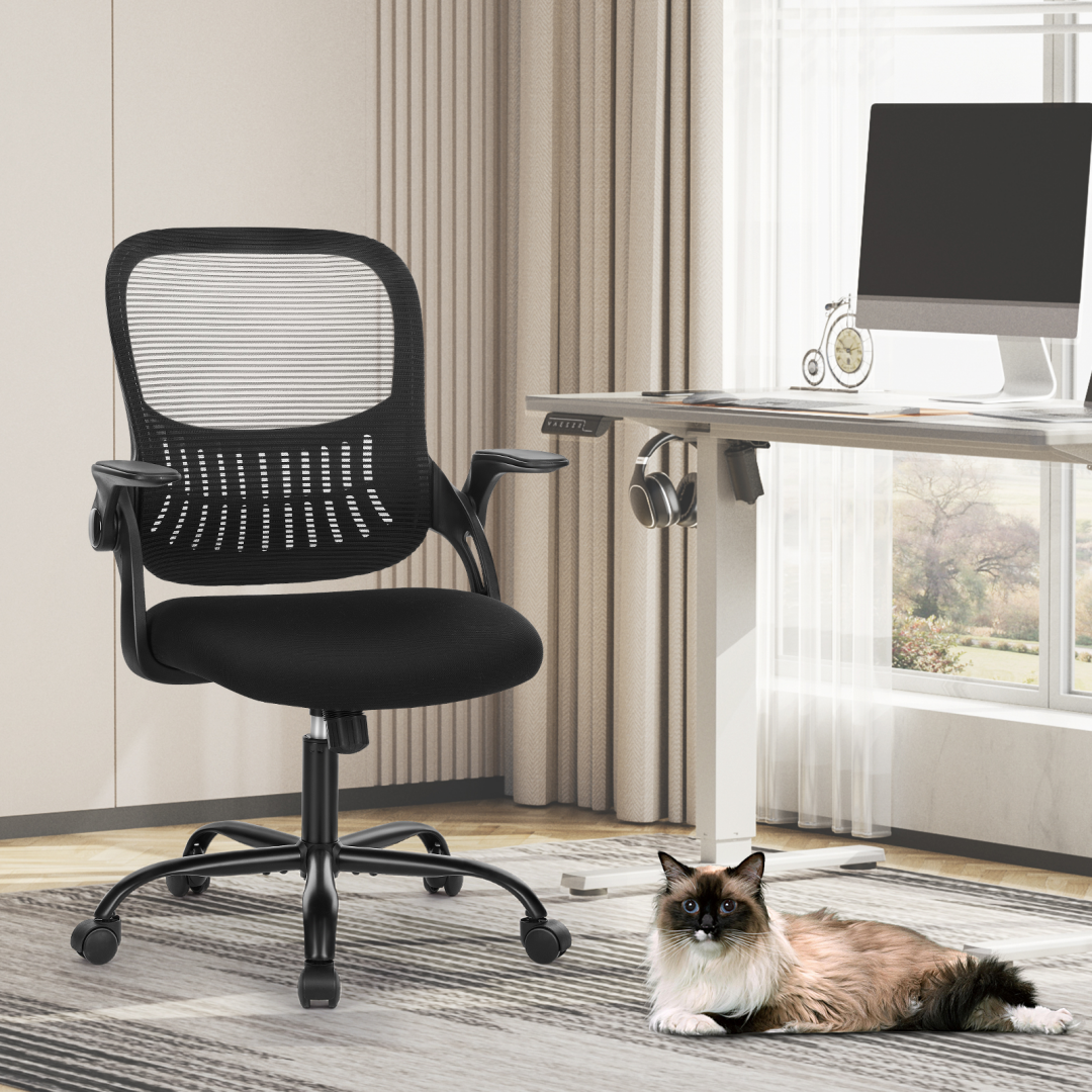 Ergonomic Office Chair with Lumbar Support, Height‑Adjustable, Built‑In Storage Pocket, Rocking Recline – Black Mesh, view 5