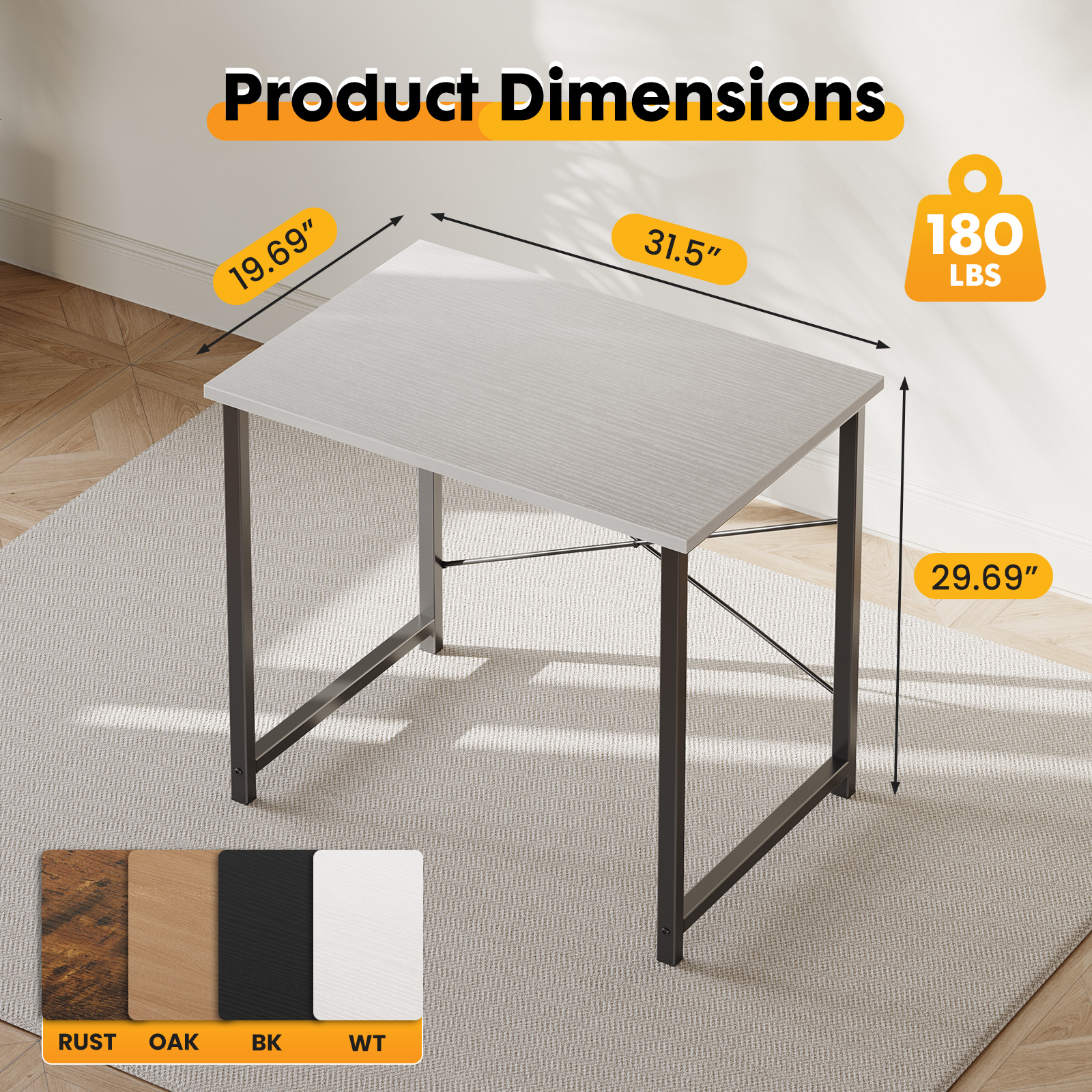 31" Solid Wood Home Office Desk With X‑Frame Reinforcement, view 2
