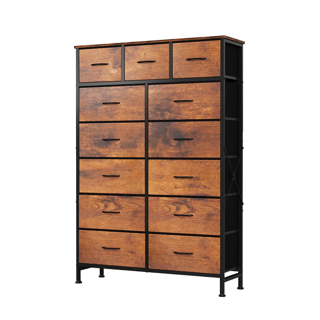 13-Drawer Tall Dresser, Rustic Brown Fabric Drawer Storage Tower, view 3