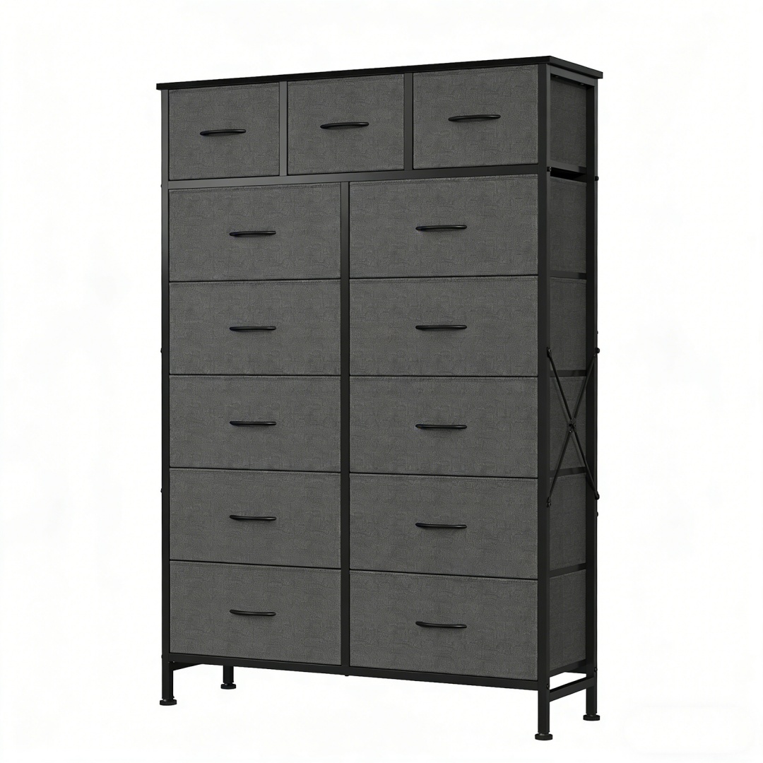 13-Drawer Tall Dresser, Rustic Brown Fabric Drawer Storage Tower, view 7