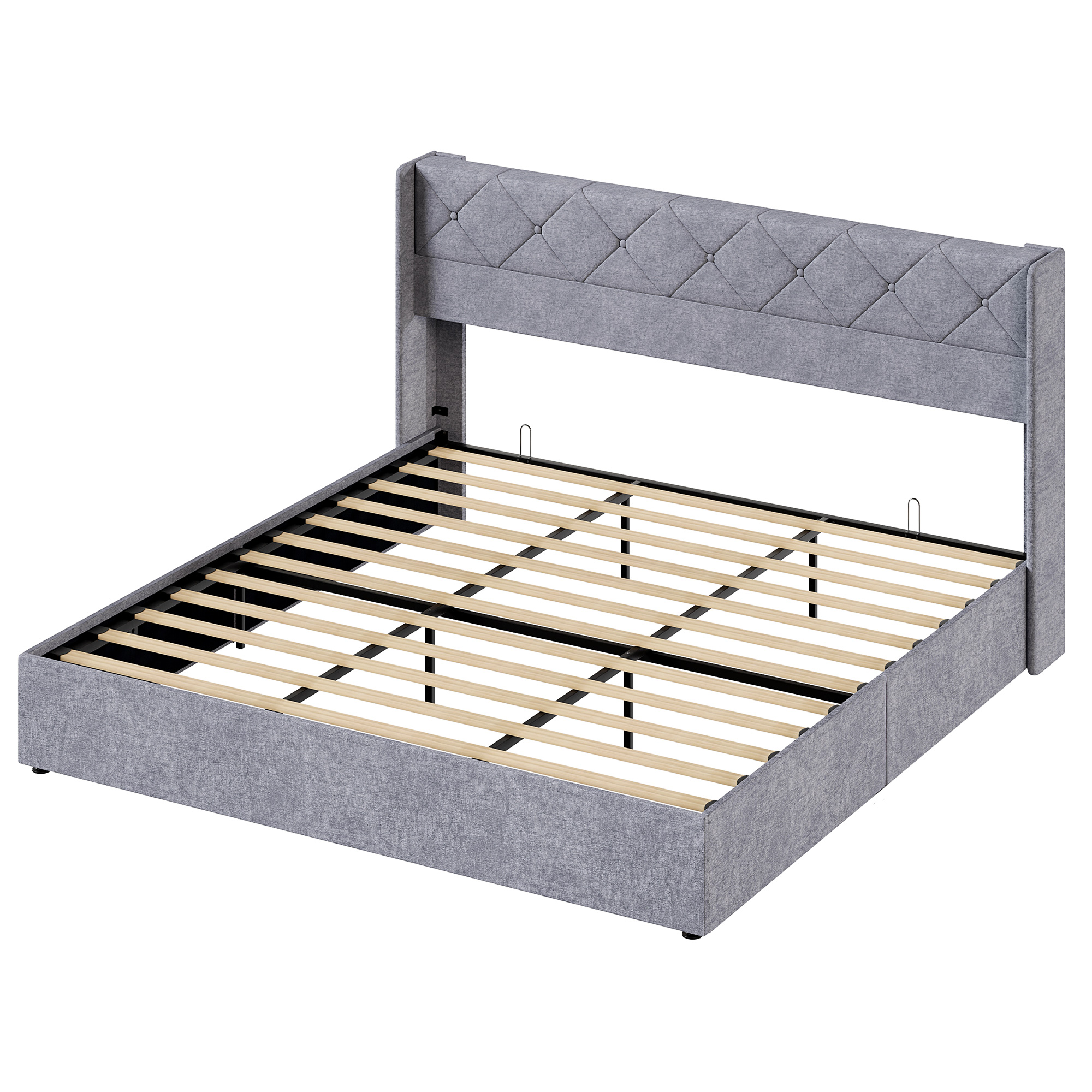 Large-sized Lifting Storage Bed, Soft-padded Platform Bed Frame, Headboard With Backrest, Hydraulic Lifting Storage Bed