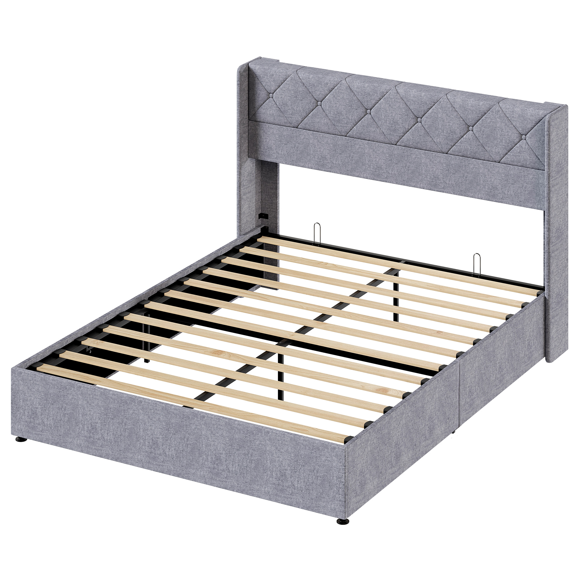 Hydraulic Lift Storage Bed Frame With Tufted Wingback Headboard, Grey, view 6