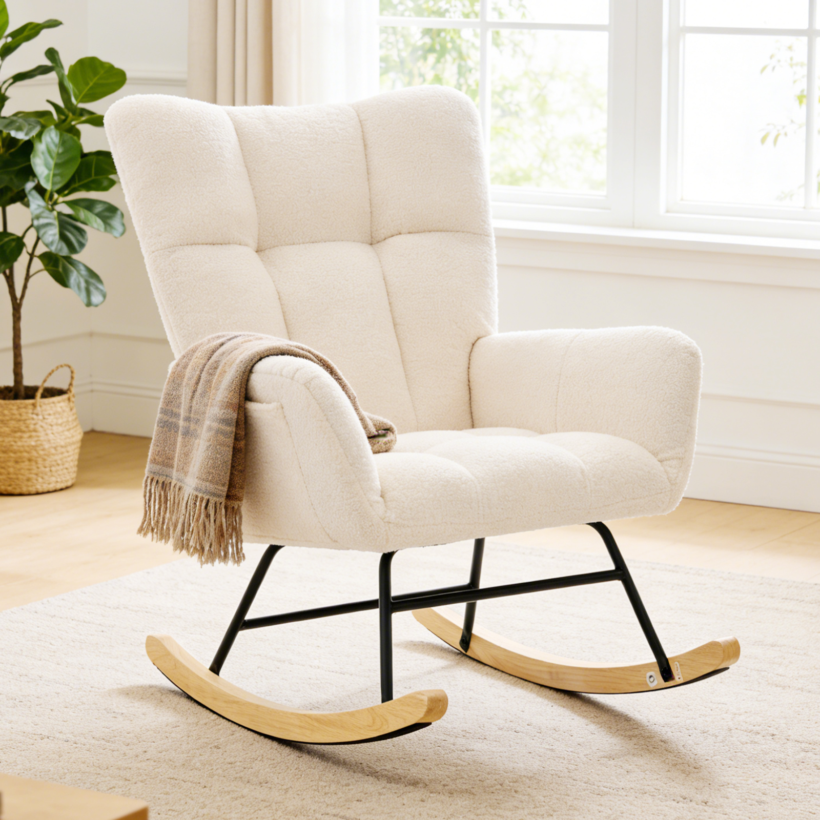 Cozy Teddy‑Fabric Swing Chair – High‑Back Hug & Silent Glide