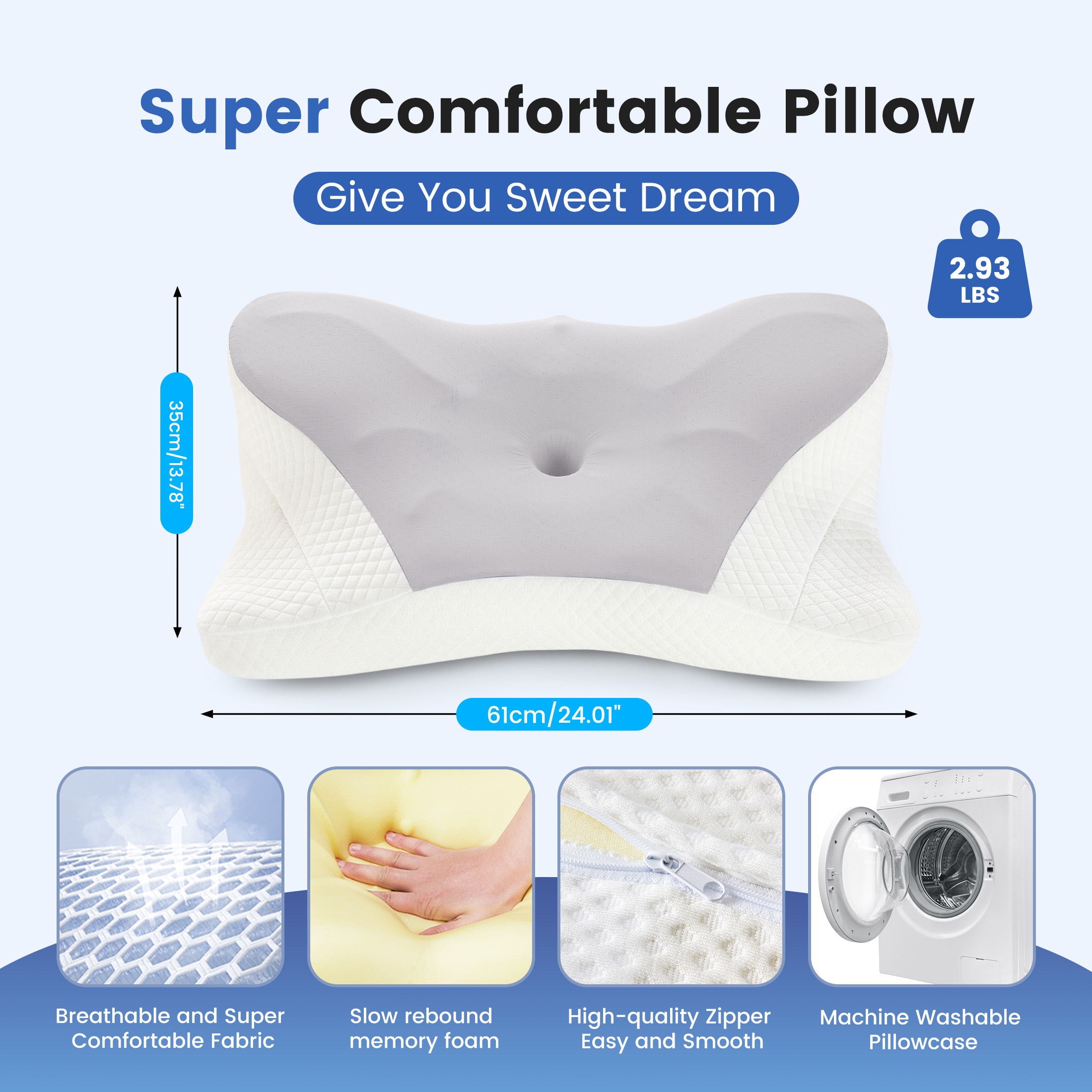 Ergonomic Memory Foam Neck Pillow – Supports Supine, Side & Stomach Sleep, view 6