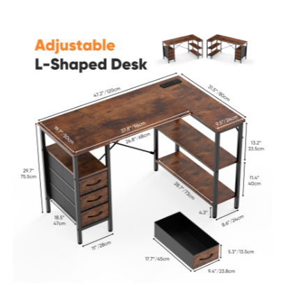 Corner Gaming & Office Desk – Built‑In Monitor Shelf, 3 Drawers, USB & Power Hub, view 5