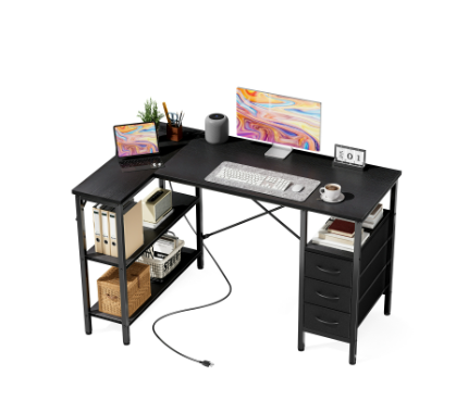 Corner Gaming & Office Desk – Built‑In Monitor Shelf, 3 Drawers, USB & Power Hub, view 6