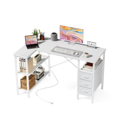Corner Gaming & Office Desk – Built‑In Monitor Shelf, 3 Drawers, USB & Power Hub, view 8