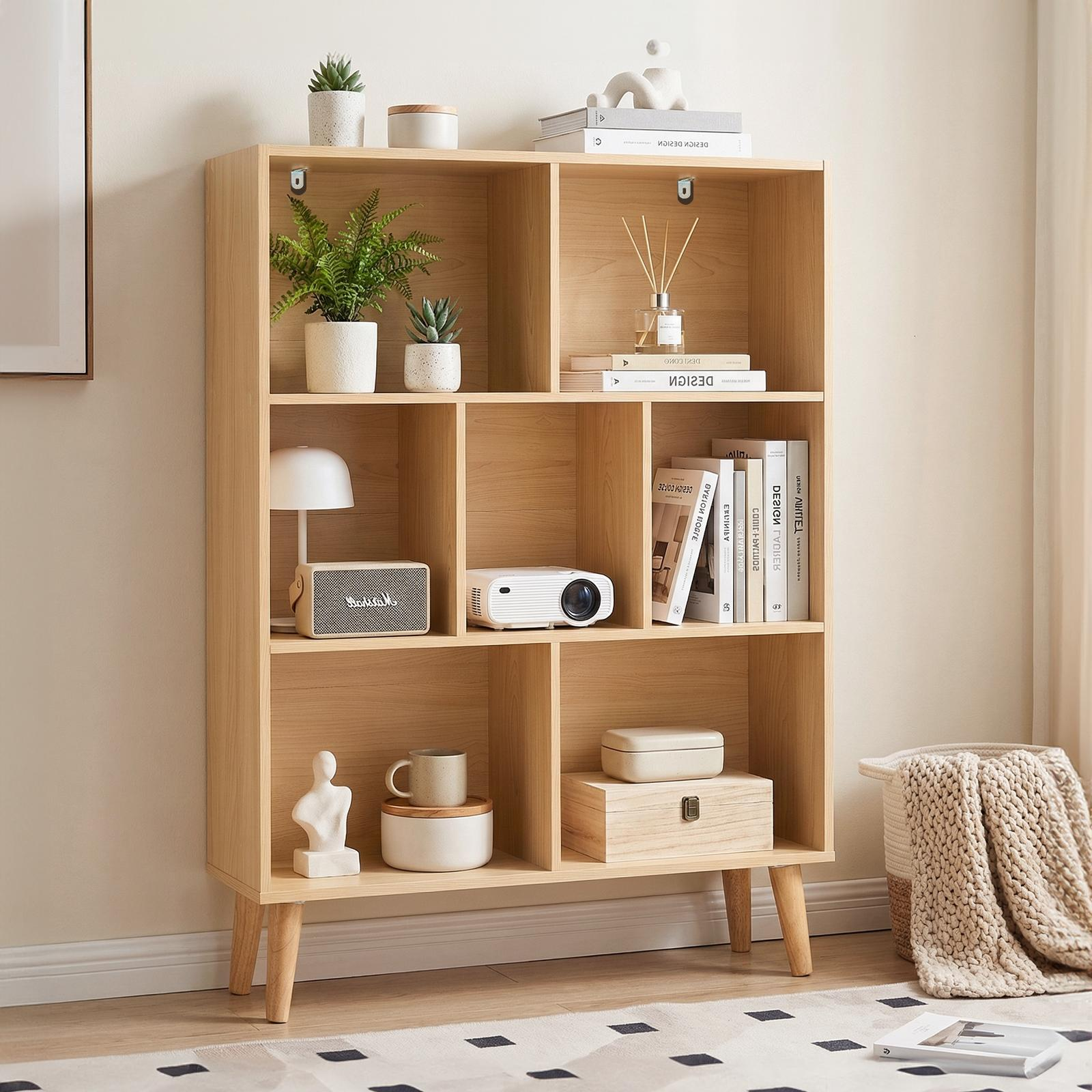 Wooden Cubic Bookshelf 3‑Tier Open Storage with Metal Legs