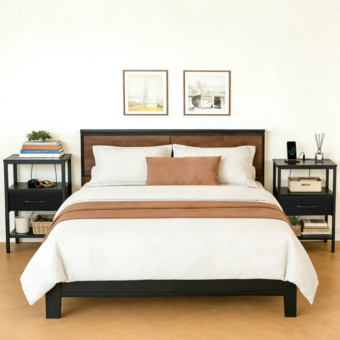 Bedside Table with Built‑In USB, AC & Type‑C Ports, Adjustable Drawers, view 4