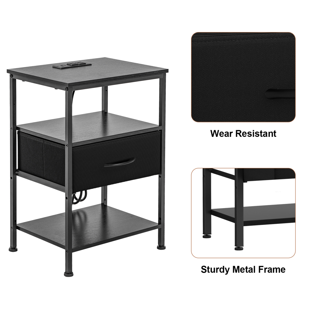 Bedside Table with Built‑In USB, AC & Type‑C Ports, Adjustable Drawers, view 5