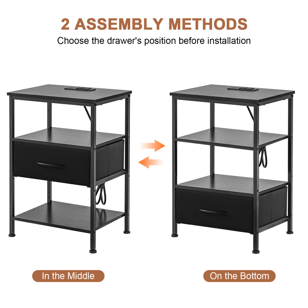 Bedside Table with Built‑In USB, AC & Type‑C Ports, Adjustable Drawers, view 7