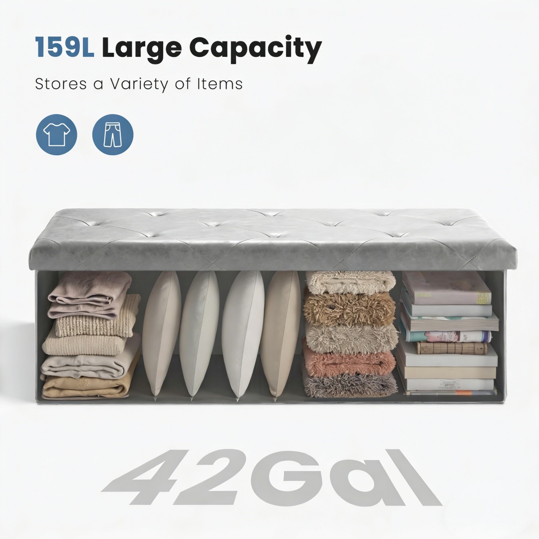 43‑Inch Foldable Storage Bench – 660 lb Capacity, 42‑Gallon Closet, view 3