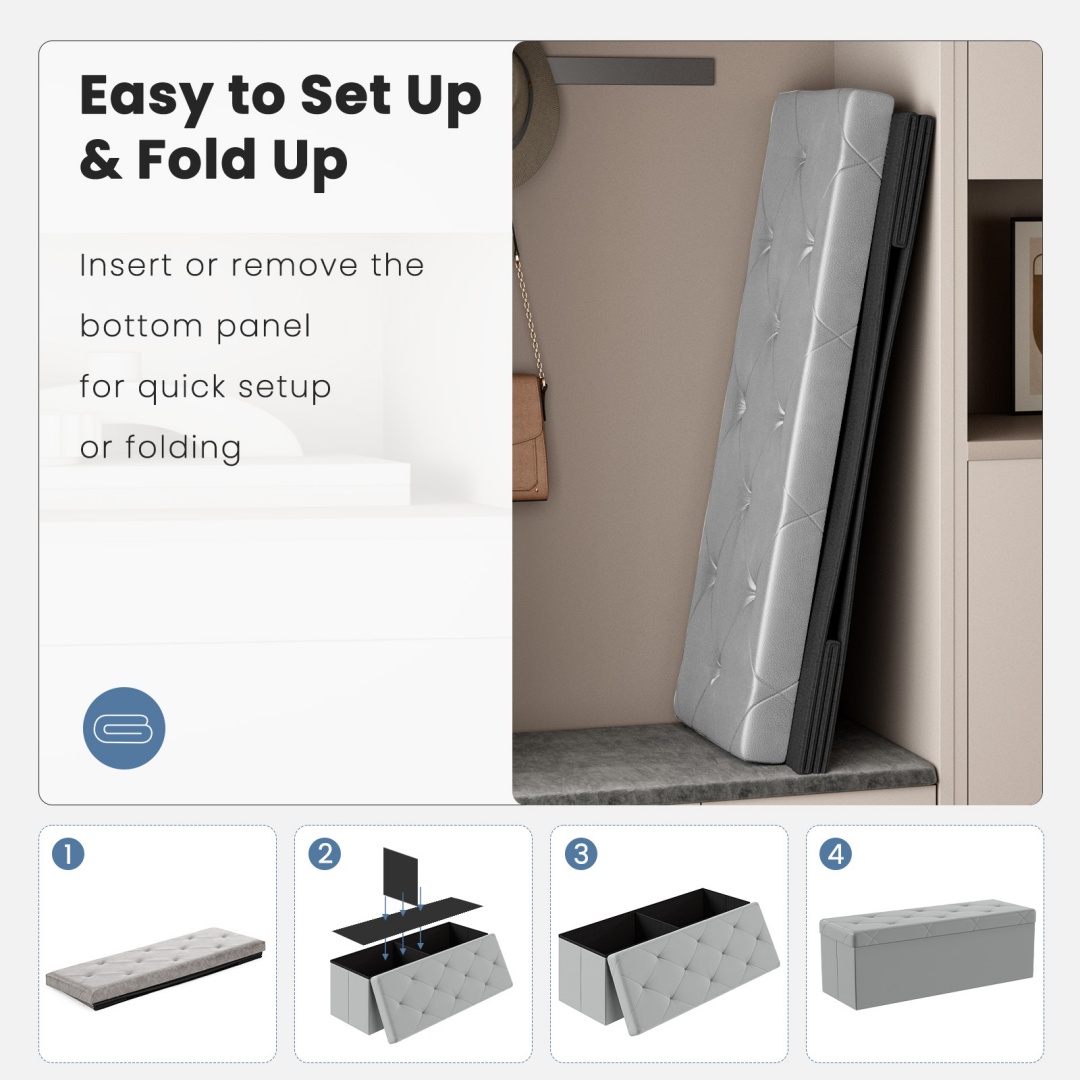 43‑Inch Foldable Storage Bench – 660 lb Capacity, 42‑Gallon Closet, view 4