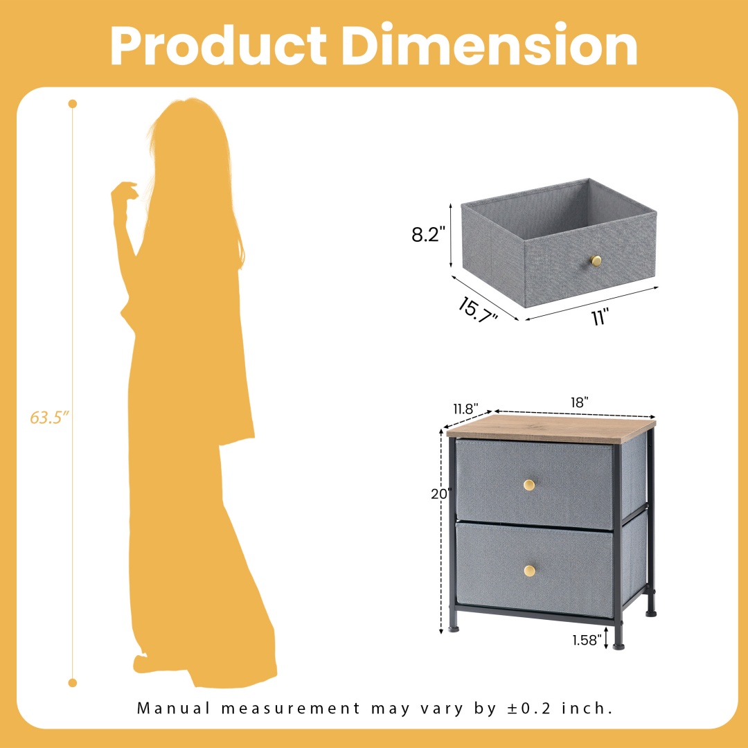 Adjustable‑Foot Double‑Drawer Side Table – 20″ Height, Single - Set of 2, view 4