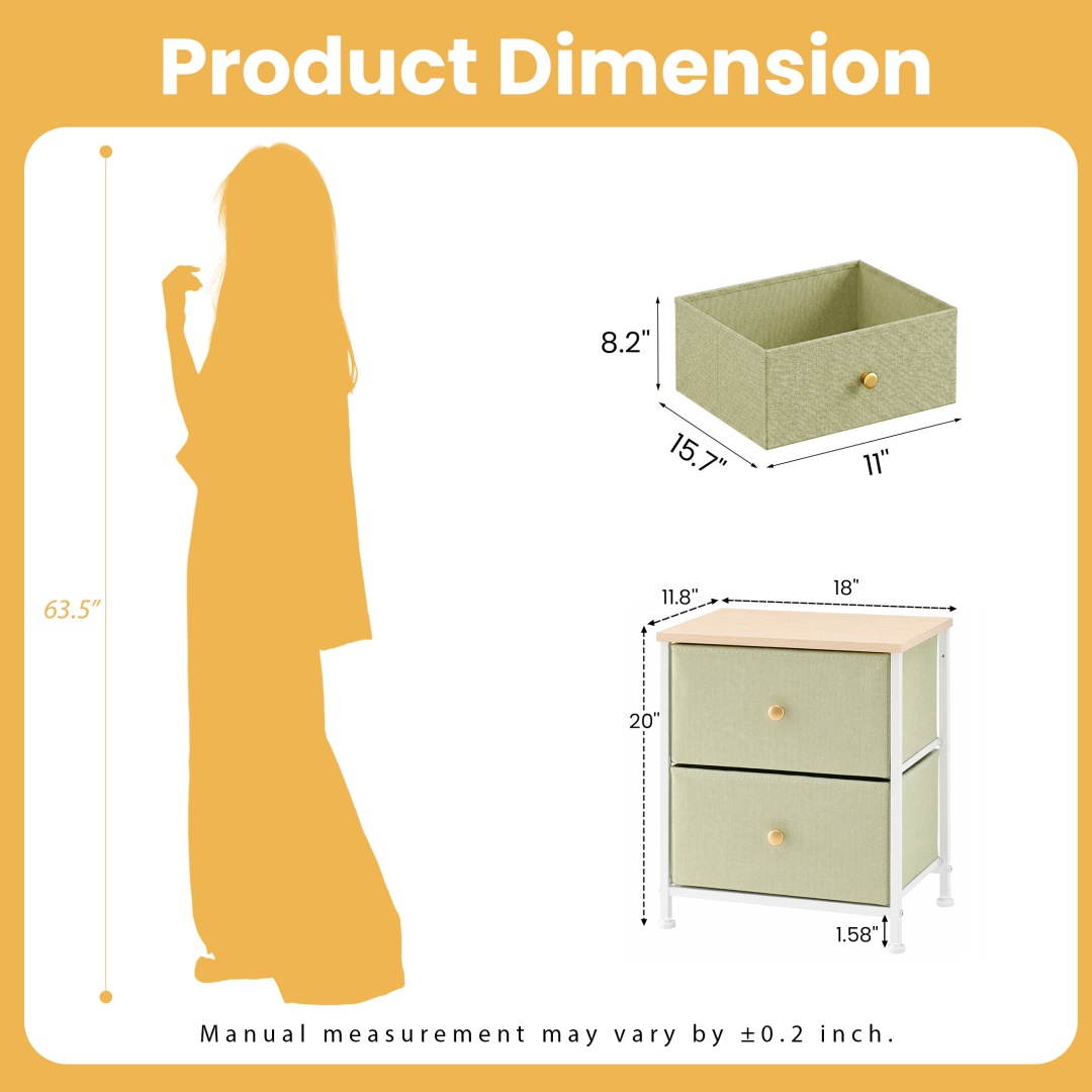 Adjustable‑Foot Double‑Drawer Side Table – 20″ Height, Single - Set of 2, view 8