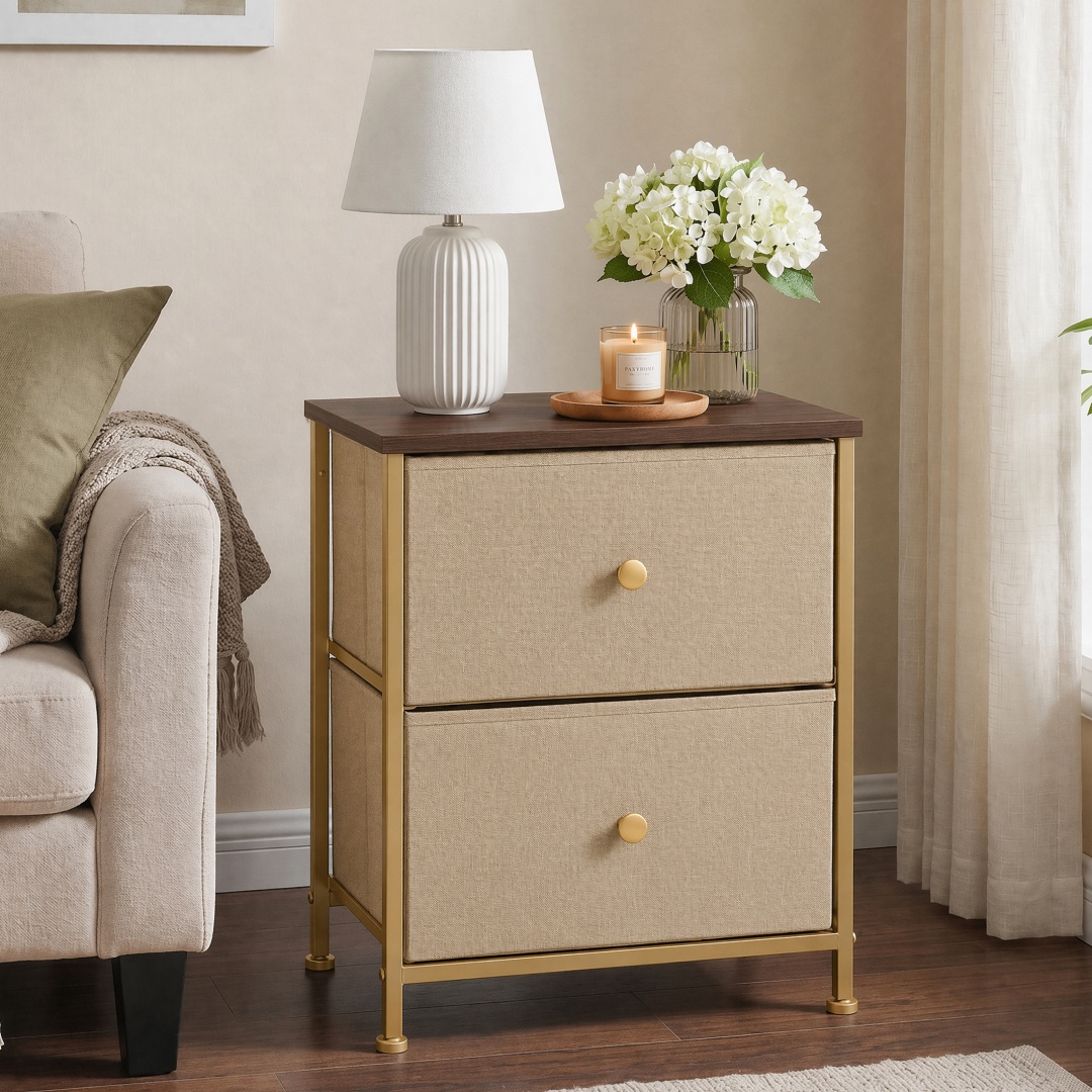 Adjustable‑Foot Double‑Drawer Side Table – 20″ Height, Single - Set of 2