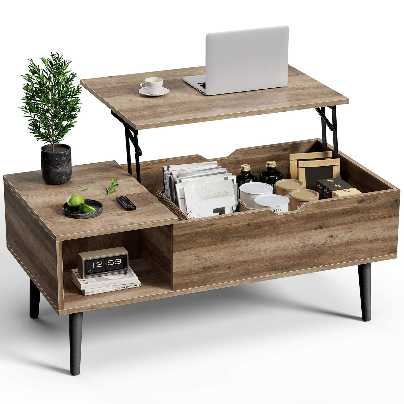 Lift Tabletop Coffee Table with Hidden Storage – Height‑Adjustable Design