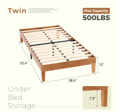 Solid Wood Platform Bed Frame – Queen, No Box Spring, Noise‑Free, view 4