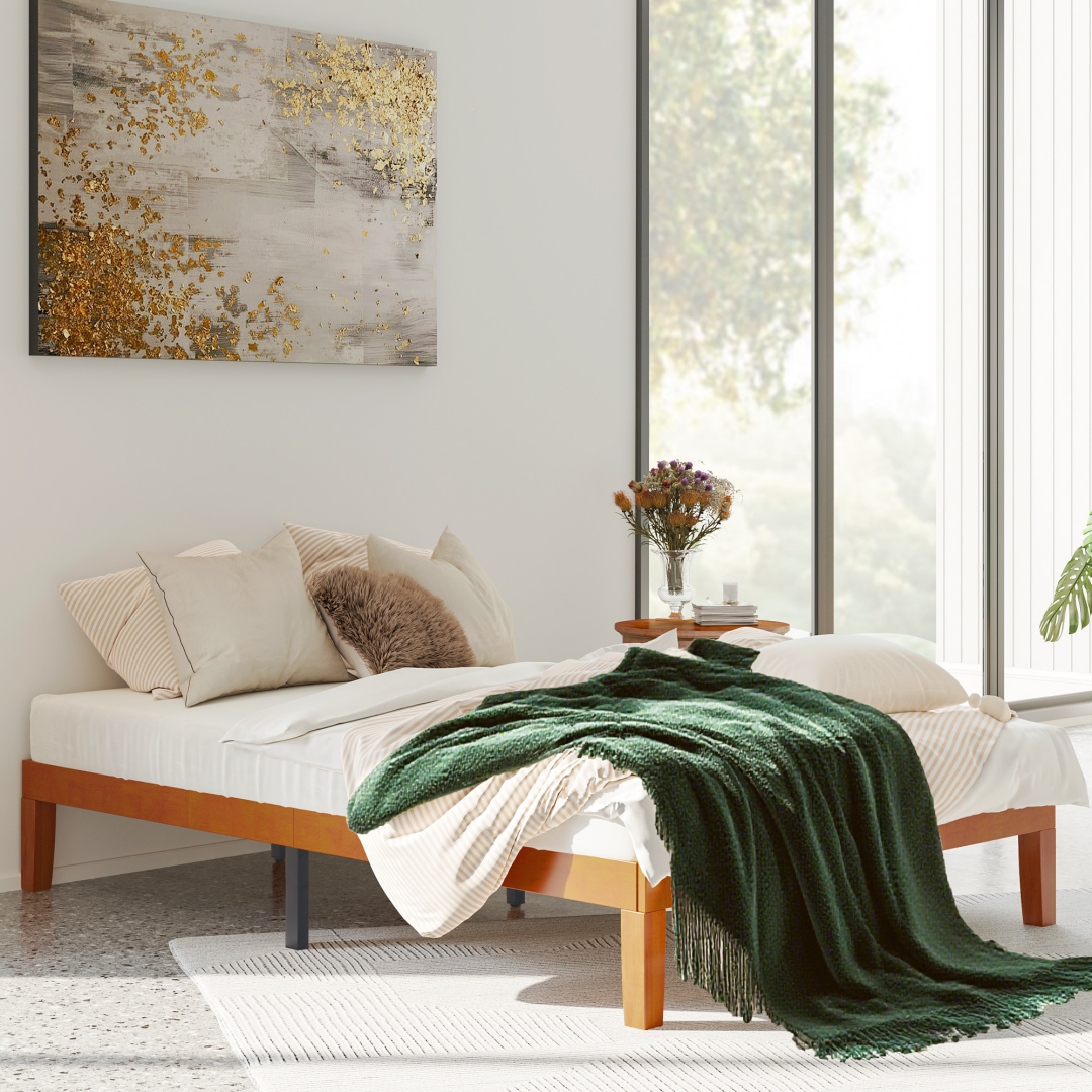 Solid Wood Platform Bed Frame – Queen, No Box Spring, Noise‑Free